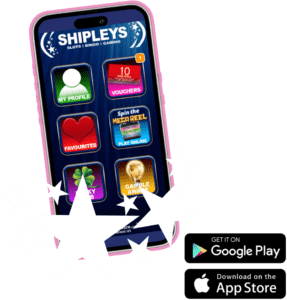 A mobile phone displaying the Shipley's Gaming mobile app.